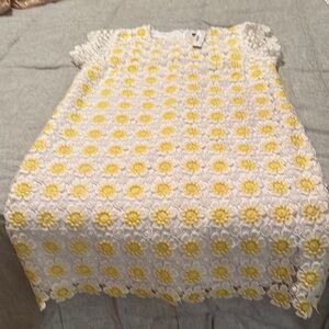 White and Yellow Floral Lace Dress